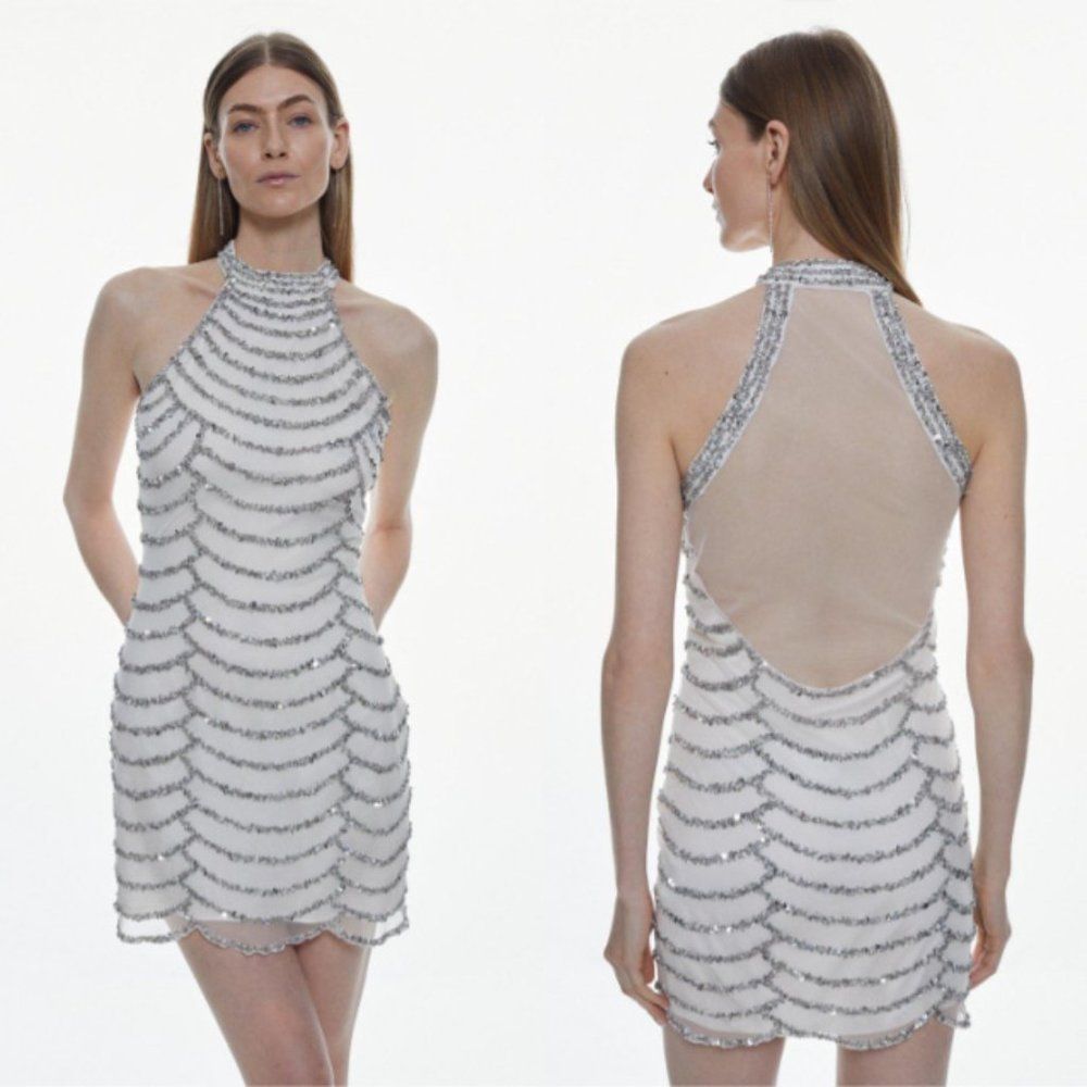 Karen Millen White and Silver Mini Dress